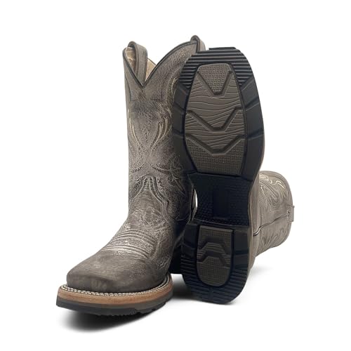 Men’s Leather Western Cowboy Boot Square Toe Mid Calf Rubber Sole3