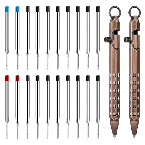 Image of Origin-Joy 2 Pack Bolt Action Pen Set, Six Edge Solid Brass EDC Pocket Tactical Pen With 20 Ballpoint Refills (Red Bronze)