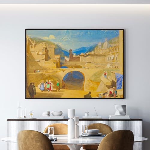 Image of ARTCREST Bridge in a Continental Town Canvas Wall Art with Black Frame | Scenic Landscape Painting for Living Room, Office Walls & Hallway Interiors | Large Decorative Canvas Wall Decor (24x36 Inches)