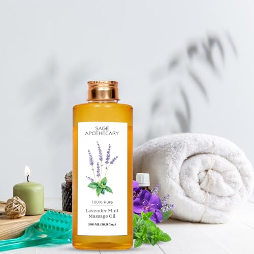 Sage Apothecary's Lavender Mint Massage Oil : Sensual Harmony Meets Natural Elegance | Vegan | Cruelty Free | Natural Bliss | Ideal for Couples, Date Nights, and Relaxing Massages | 500 ml