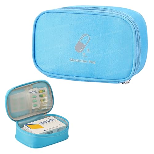 Image of FunBlast Portable Medicine Bag - Mini First Aid Travel Bags, Medicine Storage Bag, Pill Organizer, Zippered Medicines Bag for School, Travel, Camping (Blue)