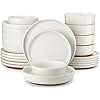 MALACASA 24 Pieces Dinner Sets for 6 People, Modern Ceramic Dinnerware Set for 6, Stoneware Plates and Bowls Sets, Dishwasher & Microwave Safe Plates and Bowls Set for 6, White, Series Tara