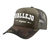 Original Vallejo California Retro Hometown Name Vallejo Trucker Hat with Adjustable Mesh Back, Camo Green
