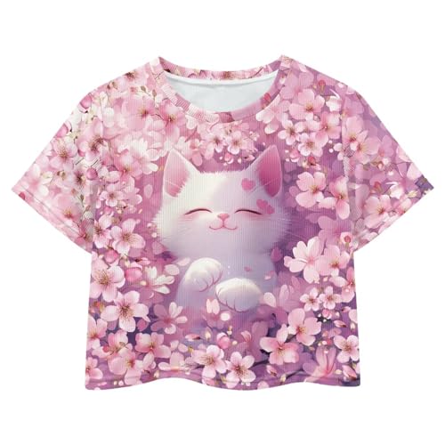 Image of Girls Fashion Crewneck Tee Shirts Casual Short Sleeve Crop Top Summer Outfits 5-14 Years Old