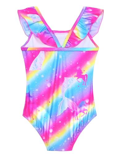 Image of Snowheart Girls Swimsuit One Piece Bathing Suit Kids Quick Dry Shoudler Ruffle Floral Swimwear for 3-12 Years Old
