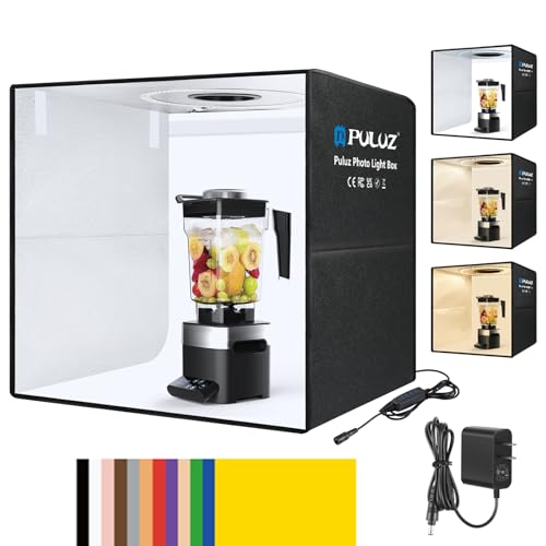 PULUZ Light Box Photography, 20x20 inch Portable Photo Studio Light Box, Professional Dimmable Quick Charge USB-C Photo Booth with 200 LED Lights & 12 Color Backdrops Photo Box for Product Photography