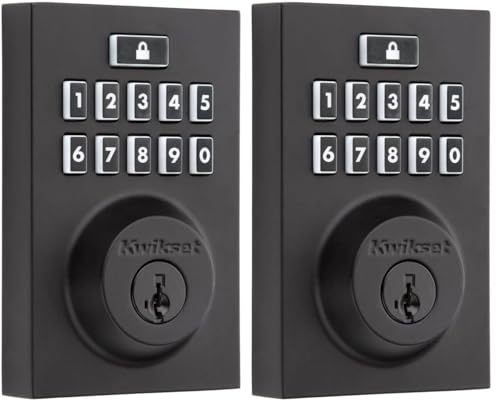 Image of Kwikset 914 Contemporary Keypad SmartCode Electronic Deadbolt Smart Lock Featuring SmartKey Security and ZigBee 3.0 Technology in Matte Black (Pack of 2)