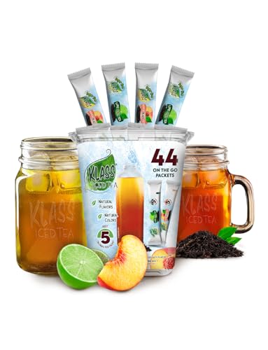 Klass Iced Tea Drink Mix - Sugar Free Variety Pack - Peach & Lime Black Tea On-The-Go! (44 Count Powder Stick Packs) 5 Calories Per Packet