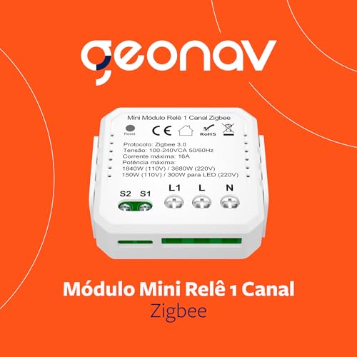 Hi by Geonav Módulo Relê 1 Canal ZigBee (Interruptor inteligente), Bivolt, Comando de voz, Compatíve