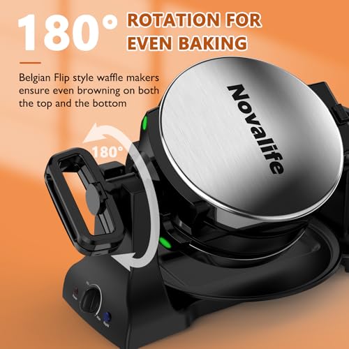 Image of Waffle Maker, 1400W Belgian Waffle Maker, Double Waffle Iron 180 Flip, Rotating Nonstick Plates, Adjustable Browning Control, Locking Buckle & Cool Touch Handle, Removable Drip Tray, Stainless Steel