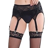 Women Black Flower Lace 6 Straps Lingerie Sexy Garters Belt Metal Clips 2XL