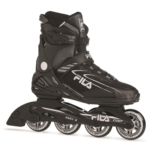 FILA Legacy Comp Inline Fitness Skates for Men and Women- Air Flow Technology, Lightweight Composite Frame, 80mm Wheels, ABEC-5 Bearings - Black/Grey, Men 10