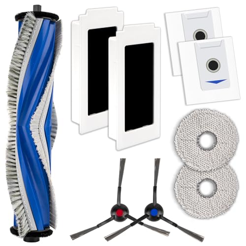 (9 Pieces) M12 Pro+ Replacement Parts Compatible with ECOVACS DEEBOT T30 Omni/ T30 Pro Omni/Yeedi M12 Pro+ Robot Vacuum, 1 Roller Brush, 2 Side Brushes, 2 HEPA Filters, 2 Dust Bags, 2 Mop Pads