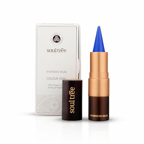 Image of SoulTree Ayurvedic Kajal | True Blue Kajal 005 | Blue Shade | Enriched with 100% Organic Ghee, Almond Oil & Camphor | Soothe, Cool & Nourish Eyes | 3gm