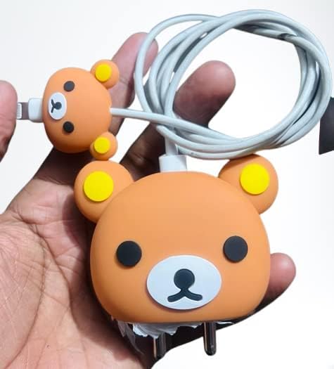 Image of DIVERTS Charger Case Cover 360 Degree Full Protection Cover Funny Cartoon Character Compatible for iPhone 18-20W Silicone Protective Charger Cover Cable Protector (Rilakuma Design)