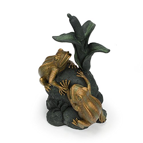 Aquascape Double Frog with Cattail Spitter Fountain with Pump for Pond, Container Water Garden, and Water Features, Poly-Resin | 78210