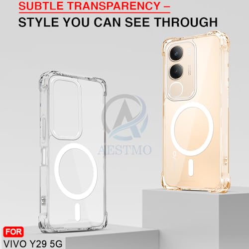 Image of AESTMO Clear Back Cover for Vivo Y29 5G | 360 Protection | Transparent Back Cover for Vivo Y29 5G (PC + TPU, Compatible with MagSafe Accessories, Transparent Bumper)