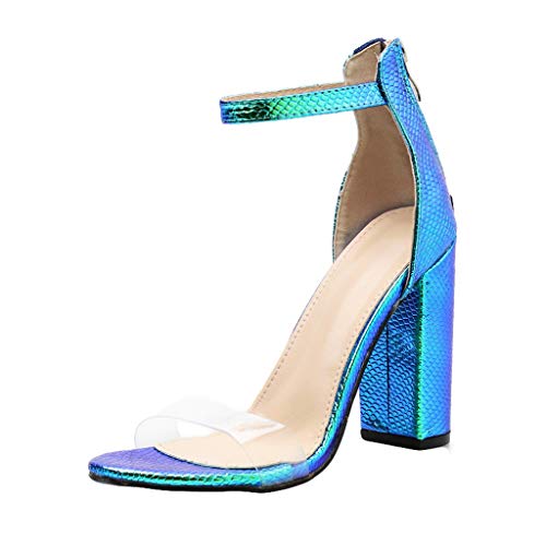 Sunnywill Women Pumps, Women's Summer Fashion Openwork Buckle Fluorescent Nightclub High Heels Shoes Ladies Comfortable British Style Shoes Beach Shoes Blue