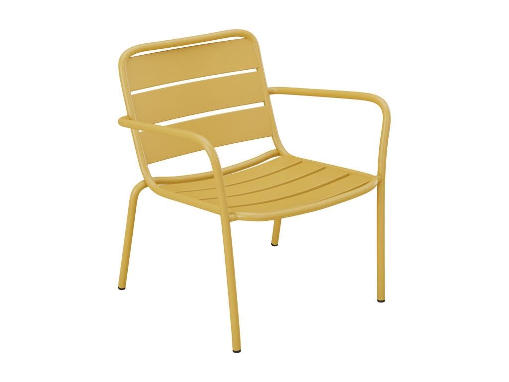Vente-unique-Silla Baja de jardín apilable de Metal - Amarillo Mostaza - MIRMANDE de MYLIA