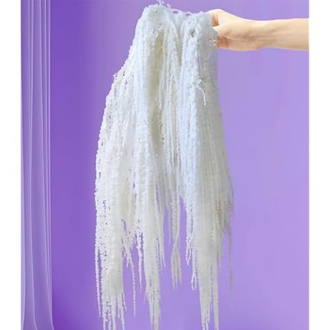 5Pcs Bleached Amaranthus Hanging Flowers - 23'' Dried Preserved White Hanging Wisteria Flowers for Wedding Bouquet, Wall Decoration, Home Decor (White, 5PCS) Cover