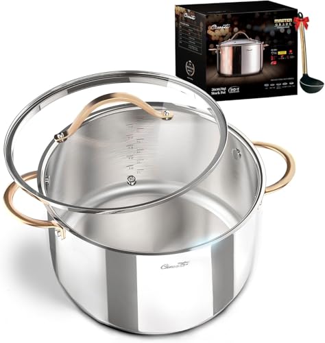 Ciwete 8 Quart Stock Pot, 3 Ply Whole Clad Stainless Steel Stock Pot, 8 QT Cooking Pot with Lid, Induction Pot for Cooking, 18/10 Stainless Steel Cookware Stockpots Oven, Gas and Dishwasher Safe