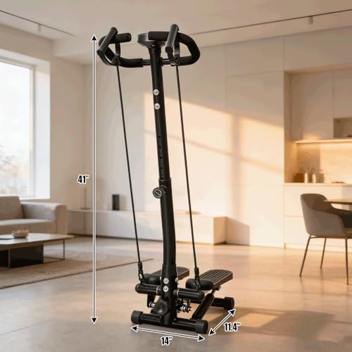 Image of BeBecome Steppers for Exercise at Home, Twist Stair Stepper with Handlebar, Low Impact Fitness Step Machine with LCD Monitor, with Tension Band,Quiet Hydraulic Cardio Trainer for Indoor Workouts