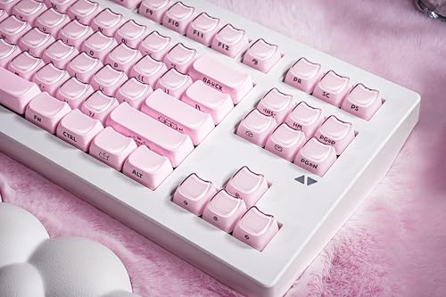 Image of ZORNHER CG870 Wireless Mechanical Keyboard,80% Pink & White Gaming Keyboard, Creamy Keyboard,Cute Jelly Cat Clear Ceramic Jade Keycaps,Girly Aesthetics Kitty Keyboard,Creamy Sounding Linear Switches