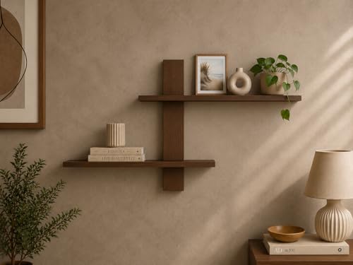 Image of Wooden Floating Wall Shelf for Living Room Bedroom, Office & Home Decor MDF Engineered Wood Storage Shelf (Brown)