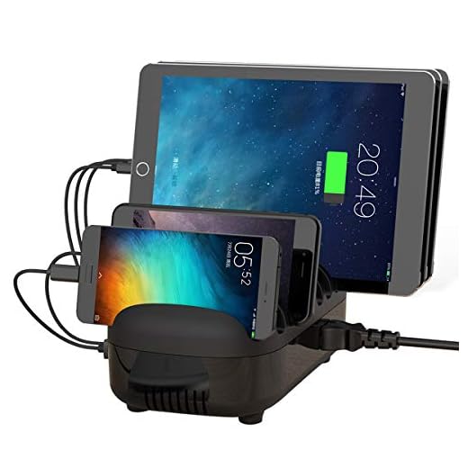 ORICO 40W con 5 Cables USB Estación de Carga Inteligente con Soporte para teléfono y Tableta para iPhone, iPad, Samsung Galaxy, Nexus, HTC, Motorola, LG y Muchos más