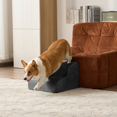Hundetreppe für kleine Hunde, 2 Stufen 30cm Hoch Haustiertreppe, Waschbar rutschfest, Katzentreppe für Alte Katzen Für Bett, Sofa, Couch Grau