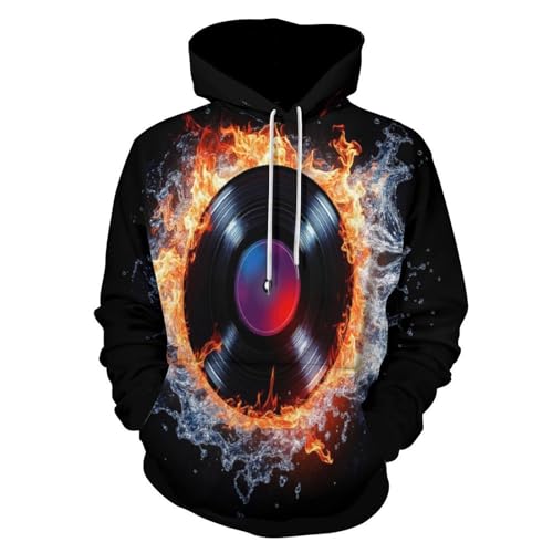 Sweat à capuche vinyle 3D look cool design musique pour homme femme