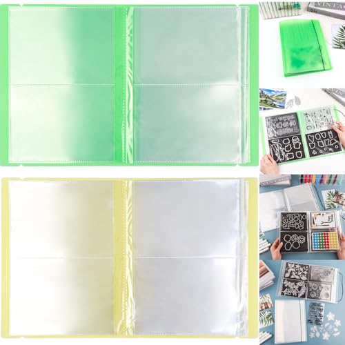 Image of 2 Pack Large Sticker Photo Storage Album, Stamp & Cutting Dies Storage Book Organizer Folder for Cards Storage DIY Scrapbooking Card Making Supplies 20 Pages 80 Pockets / Pack ( Yellow + Green)