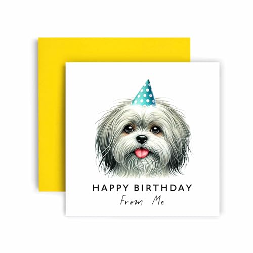 Huxters Carte d'anniversaire de la part du chien – Lhassa Apso – Happy Birthday to Dog Mum and Dog Dad – Carte d'anniversaire du chien à des amis pour...