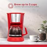 Holstein Housewares - Cafetière compacte 5 tasses, Rouge - Pratique et conviviale avec fonctions d'auto-pause et de service, 5 tasses