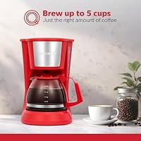 Holstein Housewares 5 Cup Drip Coffee Maker – Compact and User-Friendly with Auto Pause & Serve, Reusable Filter, Measuring Spoon & Glass Carafe, Office & Dorm Use, Red — image 2