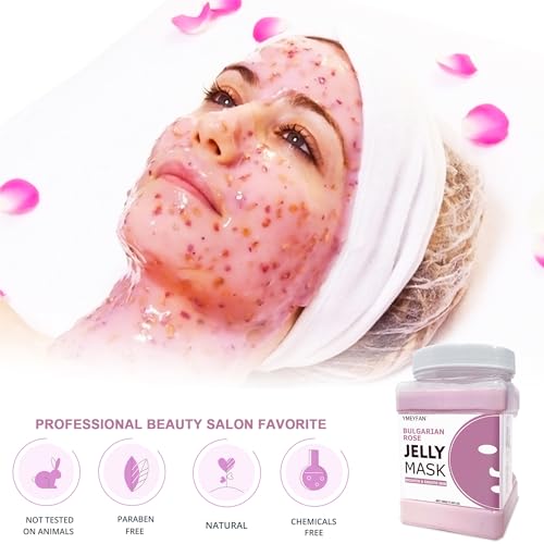 YMEYFAN Jelly Mask for Facial Professional - Bulgarian Rose Smooth Face Mask Skin Care, Hydrated Nourished Jelly Mask Powder, Gel Peel Off Mask for DIY Spa Salon, 17.6Fl Oz