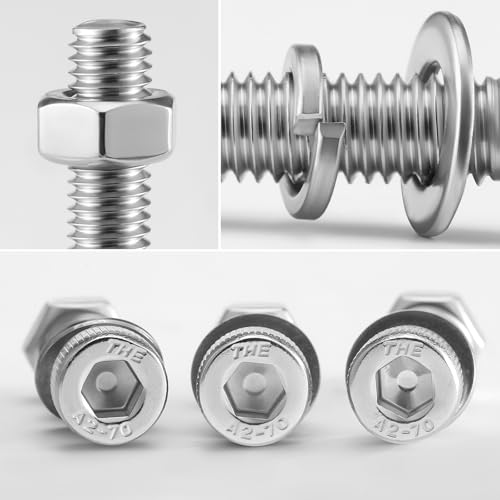 BNUOK (60 Sets) M5 x 10mm Hex Socket Head Cap Screws Bolts and Nuts, Flat & Lock Washers Kits, 304 Stainless Steel 18-8, Allen Socket Drive,Bright Finish, Full Threads,with Hex Spanner - Image 3