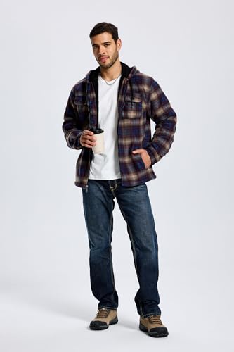 Image of TanBridge Men's Cotton Plaid Shirts Jacket Full Zip Fleece Flannel Sherpa Lined Hoodies Heavyweight Hoodies Jacket for Men