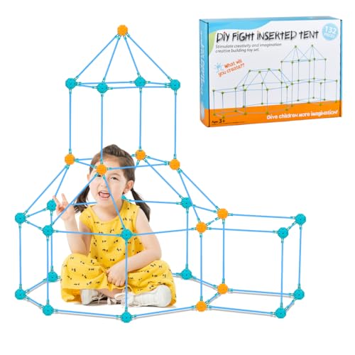 132PCS Kids Fort Building Kit, Fort Construction Educational Toys Kit Gift for Kids, DIY Crazy Forts Building for Boys and Girls, DIY Assembly Educational Toys Gift