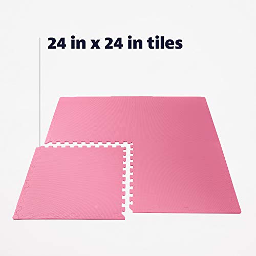 Image of We Sell Mats Premium Foam Interlocking anti-fatigue tiles great for gyms PX90 Insanity Pilates Yoga aerobics cardio trade shows kids payrooms and more. Pink 48 SQFT-12 Tiles