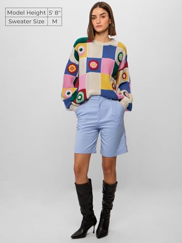 Image of The Souled Store Dahlia Women and Girls Long Sleeves Round Neck Multicolor Color Blocked Acrylic Oversized Sweaters