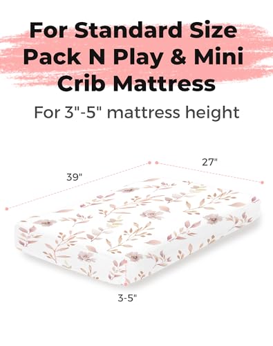 Image of Pack and Play Sheets 2 Pack, Fitted Jersey Knit Mini Crib Sheets for Baby Boys and Girls, Compatible with Graco Pack N Play and Mini Crib Mattress (Floral Fawn, Pack N Play /Mini Crib Sheets)