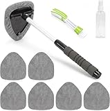 Car Windshield Cleaning Tools, Expandable Car Window Cleaner with 6 Reusable Microfiber Pads, Spray Bottle, Auto Interior Dust Brush, Multifunctional Car Glass Cleaner Tool (Triangle, Gray)