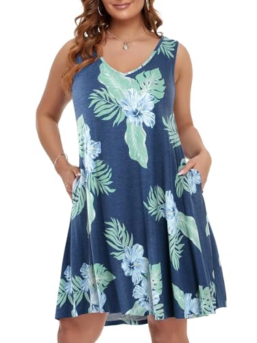 Image of BELAROI Women Casual Summer Dresses Plus Size Sundress V Neck Swing Tank Dress Sleeveless Criss-Cross Beach Cover Ups Pockets