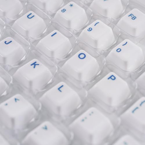 Image of Ceramic Keycap Set for 61 /67 /68 ANSI Keyboards 96 Keys (White with Blue) | Mechanical Keyboards Alumina Ceramic, Scratch-Resistant, Gloss Finish, TKL Layout, Comfortable Typing