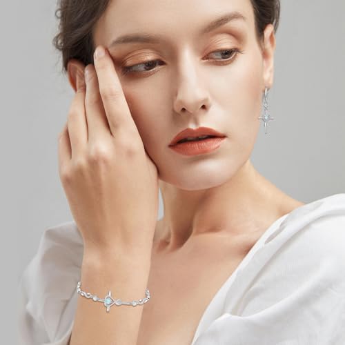FANCIME Gift for Women Cross Bracelet 925 Sterling Silver Heart Birthstone Bracelet Fine Jewelry Birthday Gifts for Her Women4
