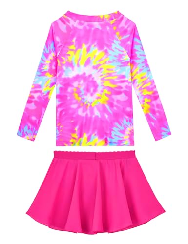 Swimsuit for Girls 8-9 Years Old Rose Yellow Flower Two Piece Long Sleeve Swimwear Rash Guard Sets with Pantskirt2
