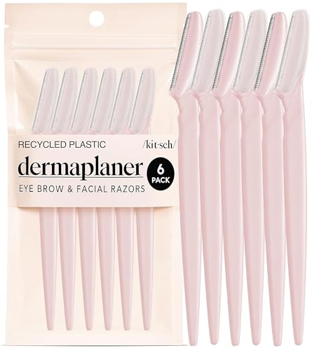 Kitsch Dermaplane Razor for Women Face – Face Razors for Women & Men, Eye Brow Razors & Face Shaver – Exfoliating Facial Razor & Dermaplaner as Skin Care Tool for Smoother Skin - Blush, 6 pcs