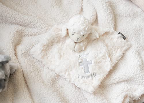 Image of DEMDACO Fuzzy White Lamb Loves Me Polyester Plush Children's Rattle Blankie