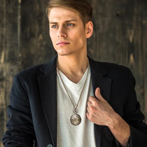 JewelryWe Western Pioneer Pocket Watch: Men Women Analog Quartz Vintage Arabic Numeral Dial 1896 Sheriff Badge Design Unisex Pendant Watches2